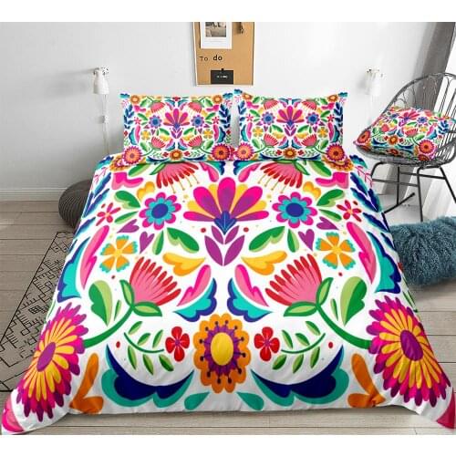 Floral Bedding Set Retro Flowers Duvet Cover Set Palm Leaves Bed Linen Kids Teens Home Textile Colorful Flowers Bedclothes