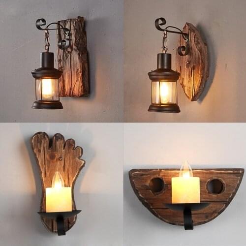 Loft Industrial Restaurant Wall Lamp Wood Vintage Light Bedside Bedroom Cafe Aisle Corridor Glass Wall Light Wood Lamp