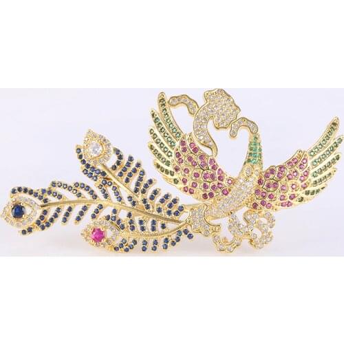 Micro Pave CZ Jewelry Peacock Pin Brooches For Women Wedding Fashion Bijouterie Copper Animal Brooches For Women DIY Jewelry