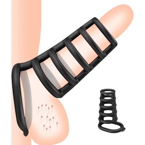 Reusable Mens Penis Sleeve Silicone 6 Layer Penis Rings Enlargement Delayed Ejaculation Ring Locker Scrotum Intimate Goods