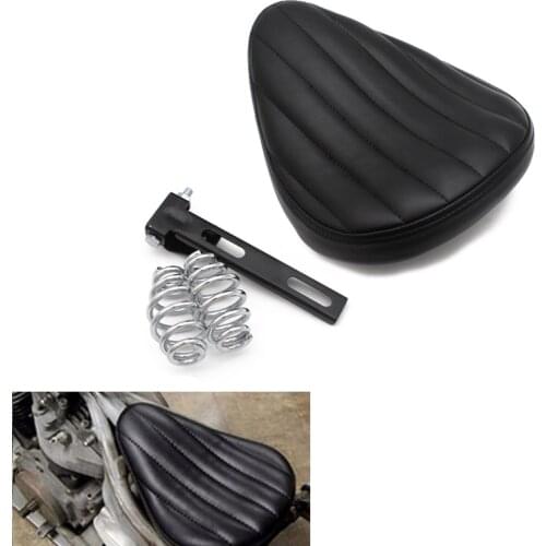 Motorcycle Retro Leather Old School Solo Saddle Seat+3" Spring Swivel Bracket for Cafe Harley Custom Chopper Bobber