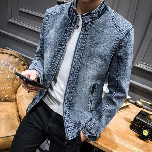 2021 men denim jacket youth leisure restoring ancient ways Pure color cultivate ones morality mens clothing collar jacket