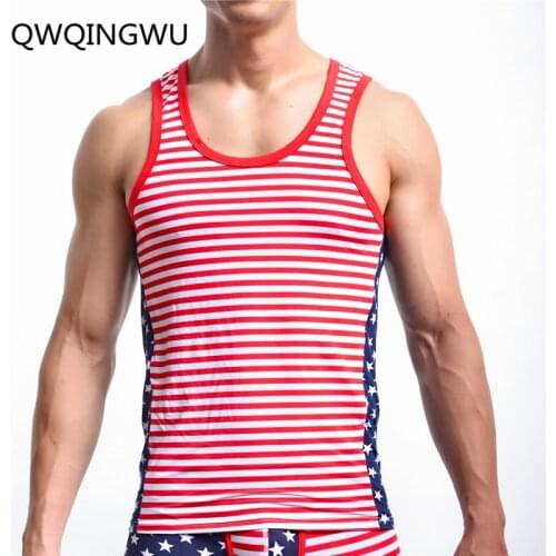 Men Undershirts Male Hiphop Fashion American Flag Printed Vest Mens Undershirt Men Bodybuilding Fitness Sleeveless Undershirt