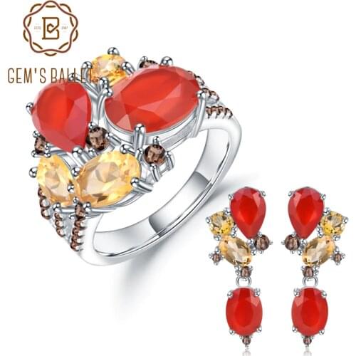 GEMS BALLE 925 Sterling Silver Colorful Candy Jewelry Set Natural Red Garnet Citrin Ring Earrings Sets For Women Fine Jewelry