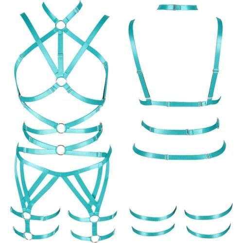 Jade Green Women Body Harness Bra Strappy Tops Hollow Out Sexy Lingerie Set Plus Size Elastic Adjust Punk Goth Club Dance Rave