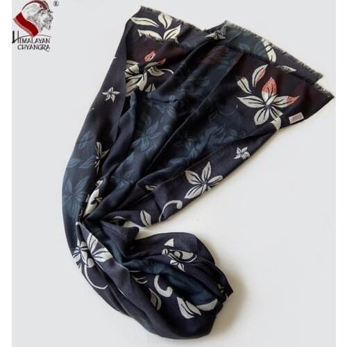 NEPALESE HAND PRINTED Muffler100% MARINO WOOL SCARF SHALW SOFT & WARM THIN FACTORY DIRECT Blue Grey Flora