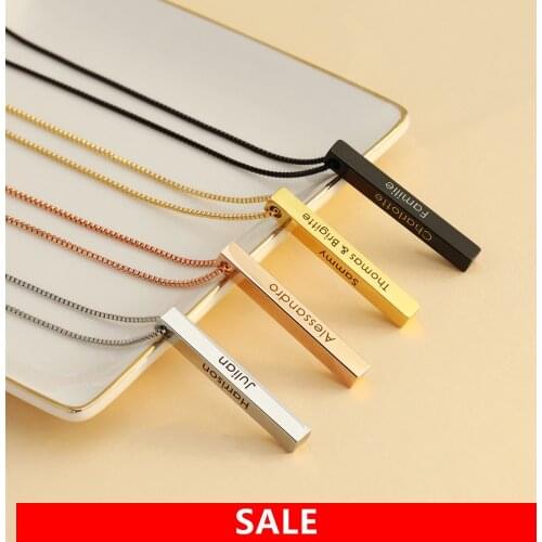 Personalized Square Bar Stainless Steel Bar Necklace Custom Name Date Pendant Necklace