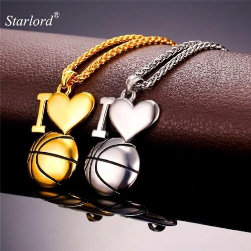 Starlord Basketball Pendant Charm Necklace I Love Basketball Stainless Steel/Gold Color Chain Sport Jewelry For Men GP2267