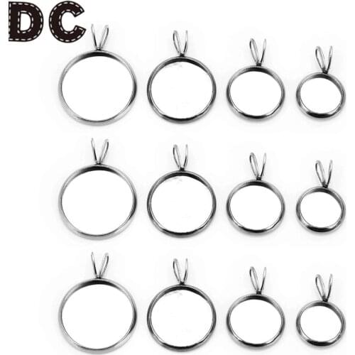DC 10pcs/lot 316L Stainless Stain V hanging Time Gem Blank Tray Fit 8/10/12/14/16/18/20/25mm Cabochon DIY Pendant Jewelry Making