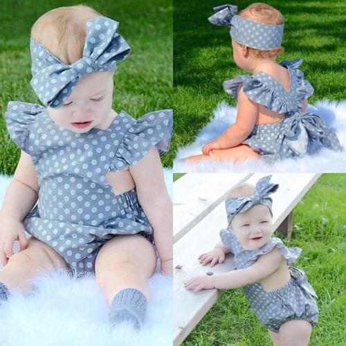Pudcoco 2020 Newborn Baby Girls Clothes Rompers Ruffle Polka Dots Sleeveless One Piece Jumpsuit with Headband Cotton Sunsuits