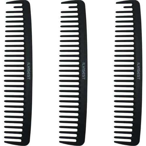 8 Inch Detangling Comb,3Pack Black Carbon Fiber & Large Wide Tooth Detangle Comb for Wet and Dry Hair, Straight Curly Hair