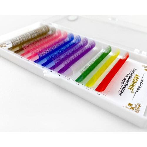 Abonnie New Style Luxury Private Label Eyelashes Extension 0.07 C D 10-15 Lash Extensions Mink 12 Rows Multi-color Eyelashes