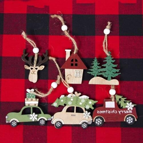 2020 Navidad Christmas Tree Car Decor Wooden Hanging Pendant Elk Christmas Decorations for Home New Year 2021 Noel Birthday Gift