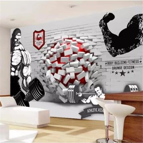 Custom Self Adhesive wallpaper 3D broken wall into the fitness room tooling living room TV background papel de parede Waterproof
