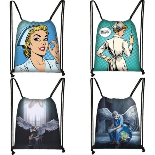 An Crown Nurse drawstring Bag Ladies Men Schoolbags Teenager Storage Bagskids Bag Portable Shopping Bags Gift