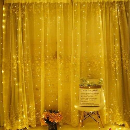 3Mx3M 9 Colors Lights Romantic Christmas Wedding Decoration Outdoor Curtain Garland String Light Remote-control 8 modes USB Lamp