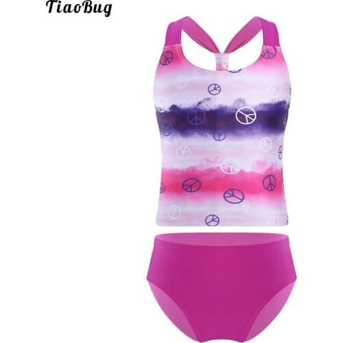 TiaoBug Summer 2Pcs Kids Girls Gradient Color Swimming Suit Racer Back Tops And Briefs Bikini Set Beach Pool Bathing Swimwear