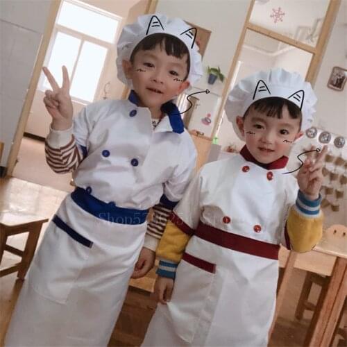 Childrens Day Bakery Chef Uniform Cosplay Cooking Halloween Costume for Kids Boy Girl Anime Kitchen Cap Jacket Apron Restaurant