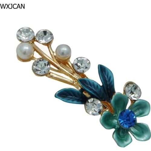 WXJCAN 5 color hairpins women girls Simulated-pearl rhinestone enamel cute hair clip