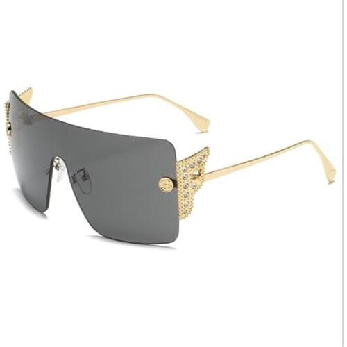Womens big frame one-piece sunglasses Metal diamond casual sunglasses Fashion oversized glasses