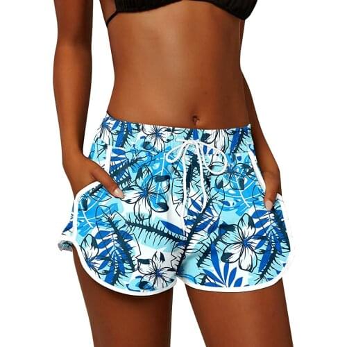 Women Summer Sports Shorts Floral Beach Boardshorts with Pockets Female Swim Trunks Female Workout Gym Clothes Fitness Sportwear