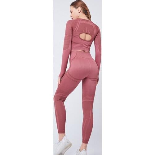 2 Piece Set Women Vital Seamless Yoga Set Workout Clothes Long Sleeve Fitness Crop Top Shirt+High Waist Gym Leggings Sports Suit