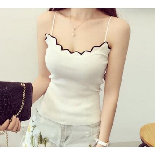 New Women Sexy Lace Edge Collar Pure Color Sling Sexy Lotion Chiffon Vest Tank Tops