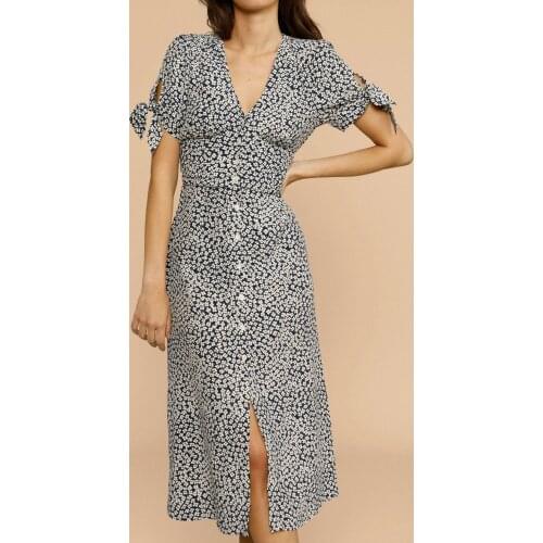 Women Dress 2021 Spring and Summer Ladies' New Four-leaf Clover Print V-neck Waist Dress