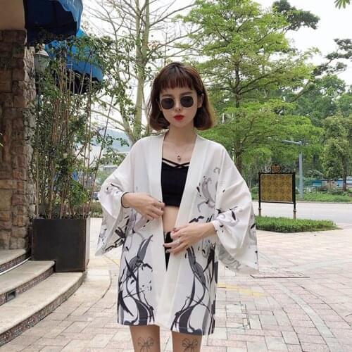 Autumn Clothing For Female 2019 Women Chiffon Kimono Cardigan Bird Long Sleeve Blouse Summer Beach Cover Shirt Boho Shirt