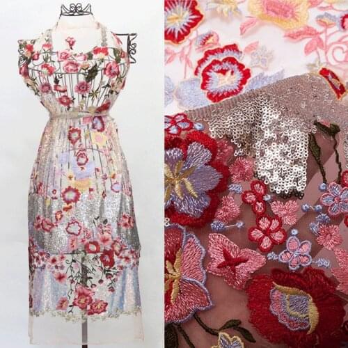 1yard 130cm new lace fabric mixed color with AB sequins embroidery dress lace fabric