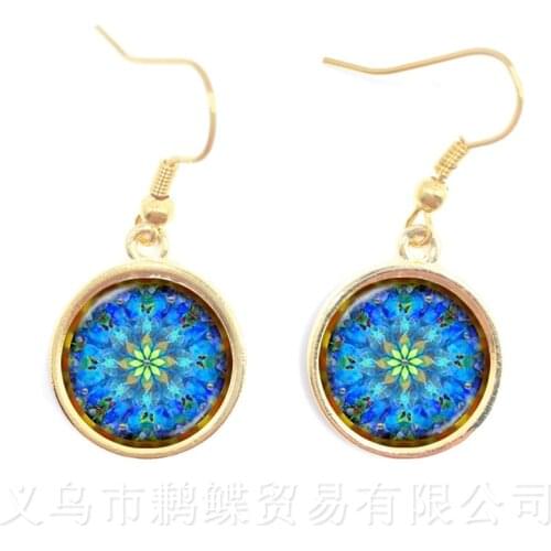 2018 Life Earrings Fashion OM Yoga Chakra Mandala Glass Jewelry Sacred Geometric Purple Flower Gift For Friends Best Gift