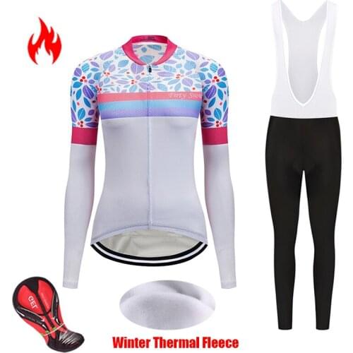 2021 Winter Female Thermal Fleece Cycling Jersey Set Sports Wear Womens Bicycle Clothing Kit Bike Clothes Suit Trekking Uniform