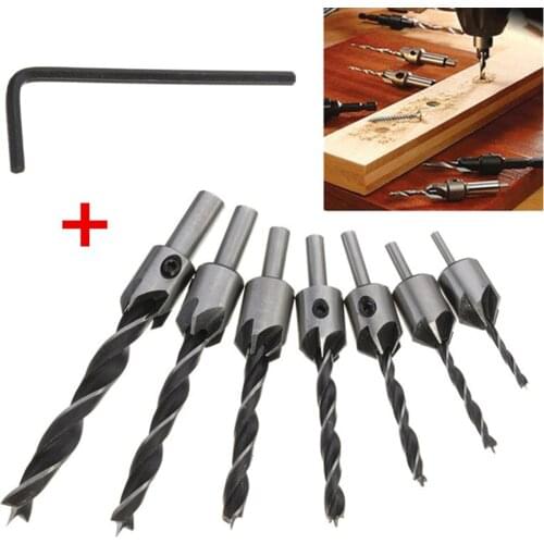 7pcs Chamfer End Milling Hole Holes Carpentry Reamer 5 Flute Countersink HSS 3-10mm Woodworking Tool Drill Bit Set