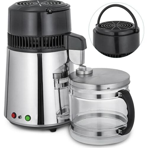 750W 1.1 Gallon / 4 L Stainless Steel Water Distillation for Home Countertop with Connecting Bottle Glass Container