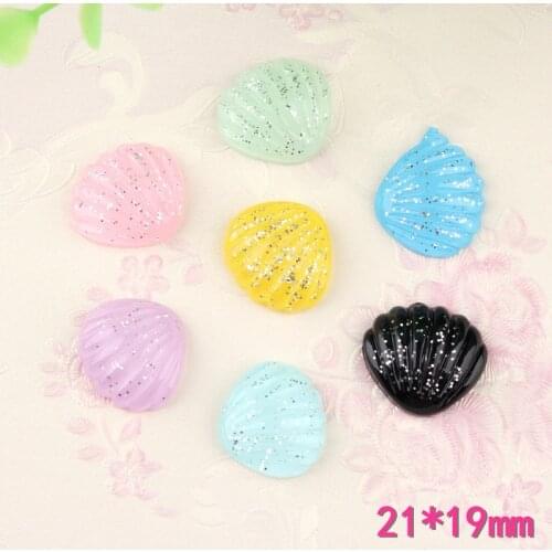 Free Shipping 20pcs 21*19mm Flatback Candy Colors Resin Cabochon Sea Shell Patch Sticker Clay Beads Charms DIY Embellishments