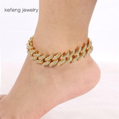 Hip Hop Punk Chunky Metal Chain Anklet For Women Men Cuban Thorns Link Chain Rhinestone Foot Ankle Bracelet Beach Jewelry