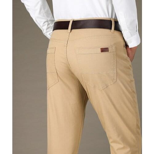 Brand Mens Pant Classics Casual Business Stretch trousers regular Straight Pant Black Blue Khaki 4 Colors Plus Size 44 46