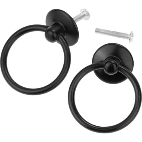 1pair Black Ring Knob w/screw Alloy Handle Pull Simple Design Minimalism Decor Modern Cabinet Drawer Furniture 25*52mm Kitchen