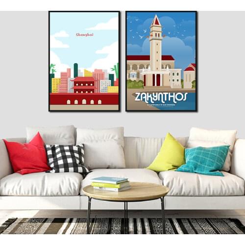 Travel City Shanghai Landscape Canvas Painting Wall Art Abstract Cartoon Picture Posters Print Wallpaper Living Room Decoration