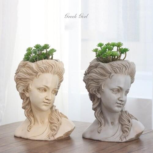 European Resin Greek Goddess Flower Pot Ornaments Hotel Home Livingroom Creative Imitation Plaster Head Potted Crafts Decoration