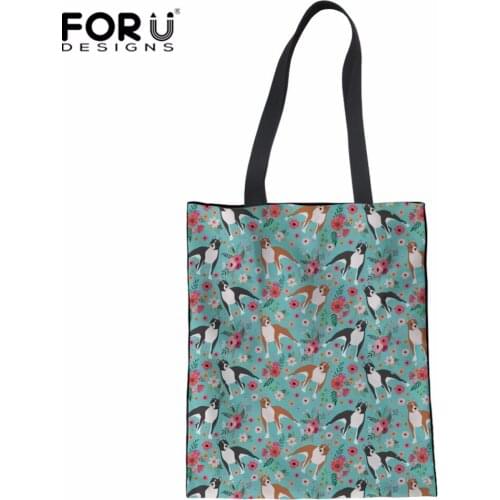 FORUDESIGNS Large Capacity Staffordshire Terrier Canvas Tote Bag Cotton Reusable Shopping Bag Women Beach Handbags Shopping Bags