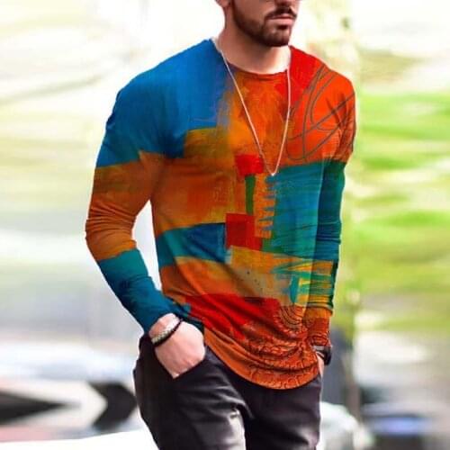 New Patchwork T-Shirt Long Sleeve Fashion Male Vintage Graffiti Printed Tops Casual Pullovers Sexy Mens Clothing O-Neck Tee