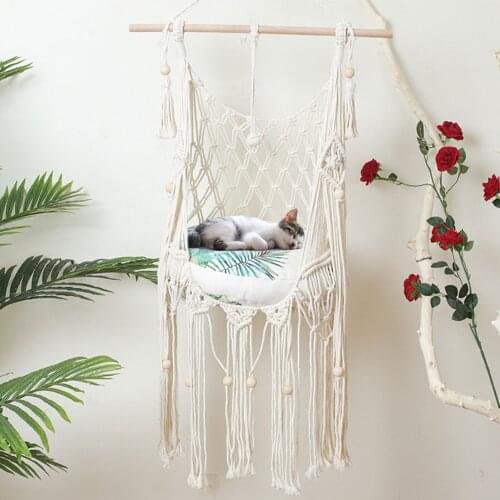 Cat Hammock Bed Handwoven Swing Bed Cotton Pet Hanging Hammock Bed for Home Decoration