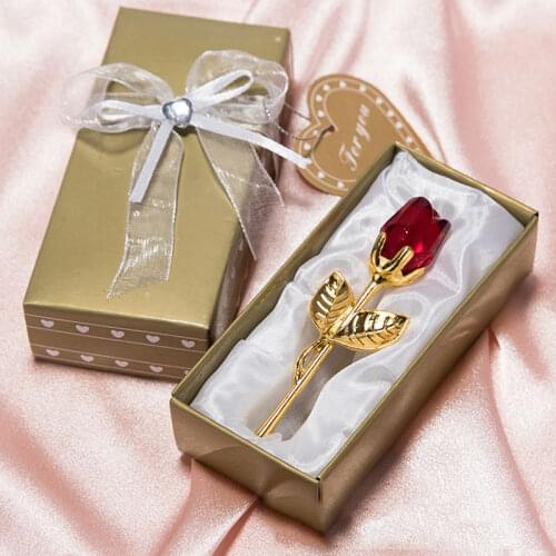 Crystal Glass Rose Flower Valentines Day Favors X'mas Lovers' Gift Souvenir Home Wedding Gift In Return