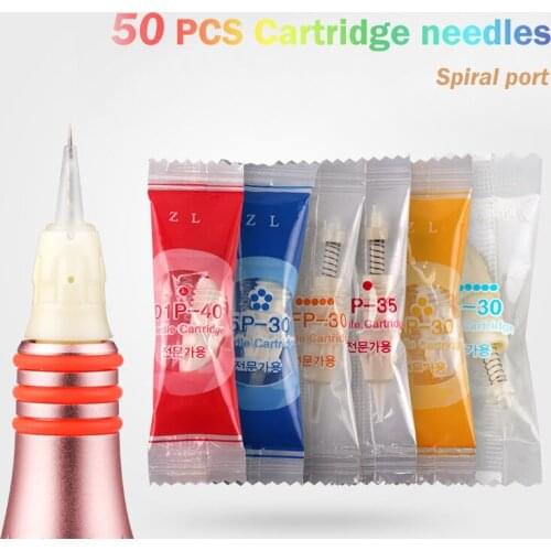 50pcs Cartridge needle 1R/D1R/3R/5R/5F/7F Disposable Sterilized Tattoo Permanent Makeup Needle Tips Spiral port for Eyebrow lip