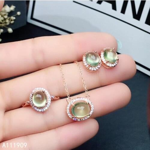 KJJEAXCMY boutique jewelry 925 sterling silver inlaid Natural Prehnite Necklace Ring Earring Suit Support Detection