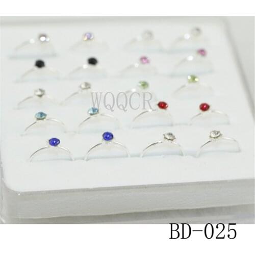 20PCS 925 Silver Circle With 2MM Many Colours Crystal Simple Design Womens Silver Nose Ring And Nose Nail Piercing Body Jewelry