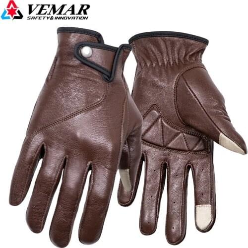 Brown Retro Real Leather Motorcycle Gloves Wearable Breathable Four Seasons Motocross Gloves Men Woman Riding Gear Guantes Moto