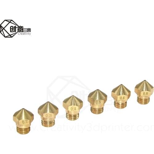 Creativity 5pcs 3D printer nozzle M7 Thread Brass Nozzle MK10 nozzle0.2/0.3/0.4/0.5/0.6/0.8/1.0mm for 1.75mm filament