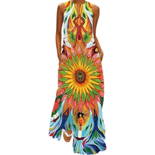 Summer Women Dress Printing Boho elegant Dresses Breathable Casual Ladies Sleeveless Long Dress Vintage Floral Print Maxi Dress